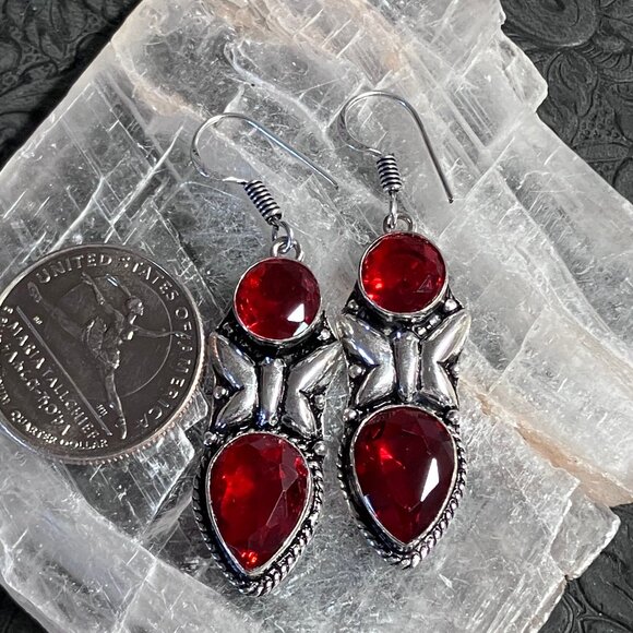 Faceted Garnet Butterfly Earrings Crystal Stone Jewelry - Picture 6 of 6